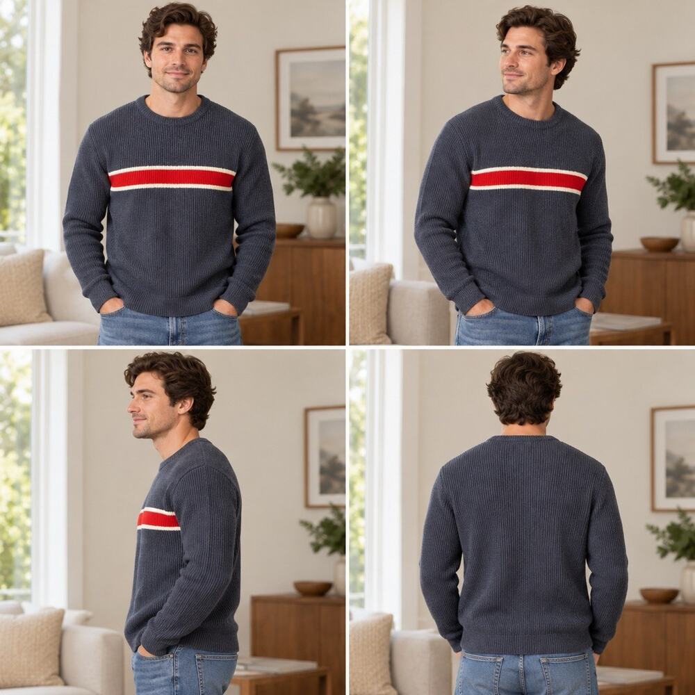 Aeropostale Men’s M Navy Blue Red Stripe Crewneck Ribbed Sweater Y2K